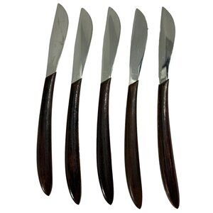 Vintage Lot 5 Mid Century Knives Stainless Steel Japan Wood Handle MCM